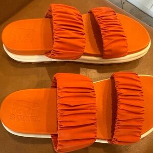 Sorel Bright Orange Ruched Slide Sandals